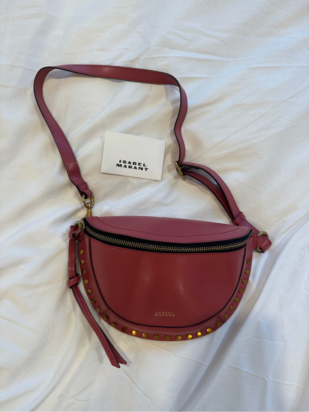 Isabel Marant Rose Red Leather Stud-Trim Crossbody Saddle Bag
